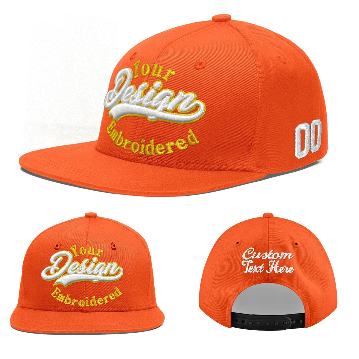 Custom Orange 3D Puff Embroidery Flat Embroidery Casual Sport Baseball Cap