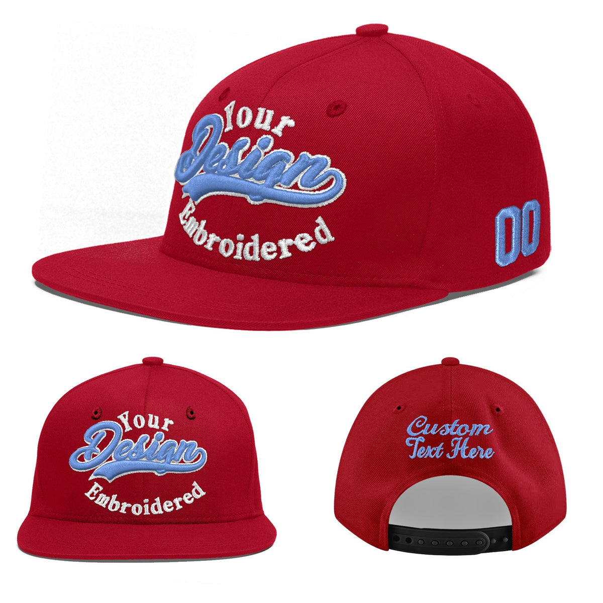 Custom Red 3D Puff Embroidery Flat Embroidery Casual Sport Baseball Cap