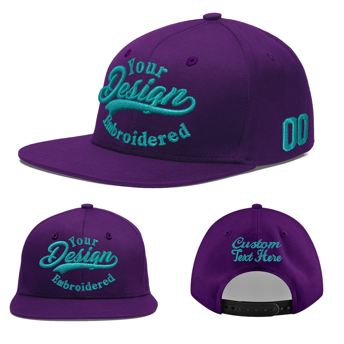 Custom Purple 3D Puff Embroidery Flat Embroidery Casual Sport Baseball Cap