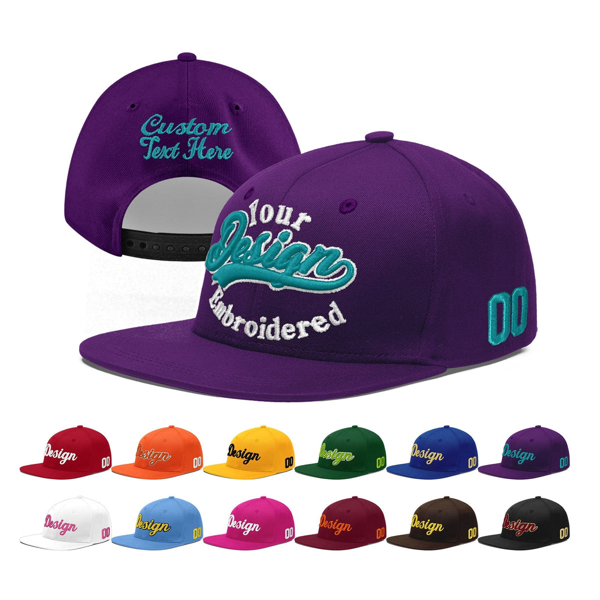 Custom Purple 3D Puff Embroidery Flat Embroidery Casual Sport Baseball Cap
