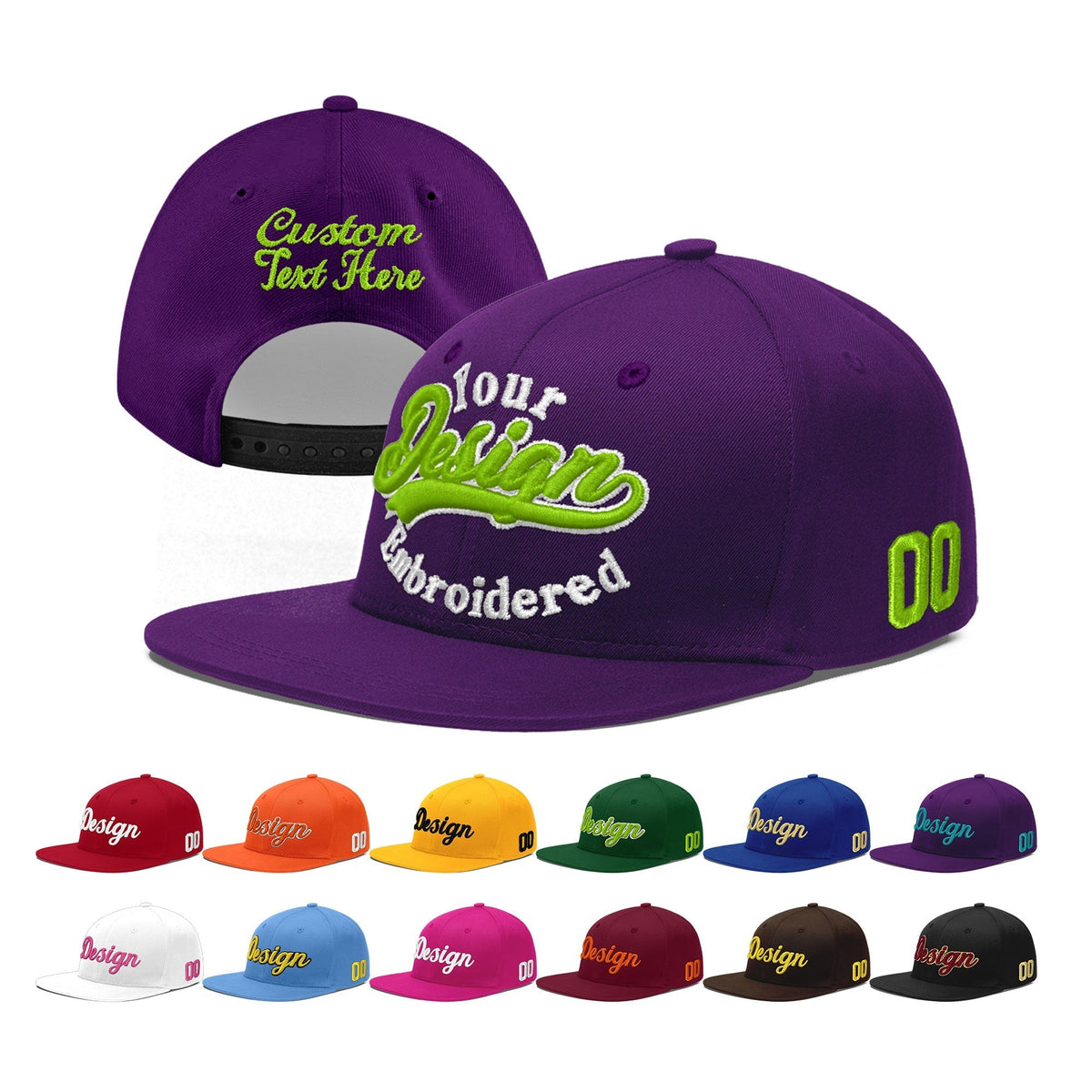 Custom Purple 3D Puff Embroidery Flat Embroidery Casual Sport Baseball Cap