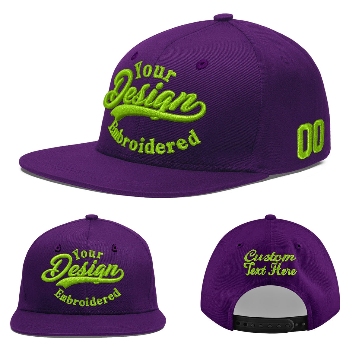 Custom Purple 3D Puff Embroidery Flat Embroidery Casual Sport Baseball Cap