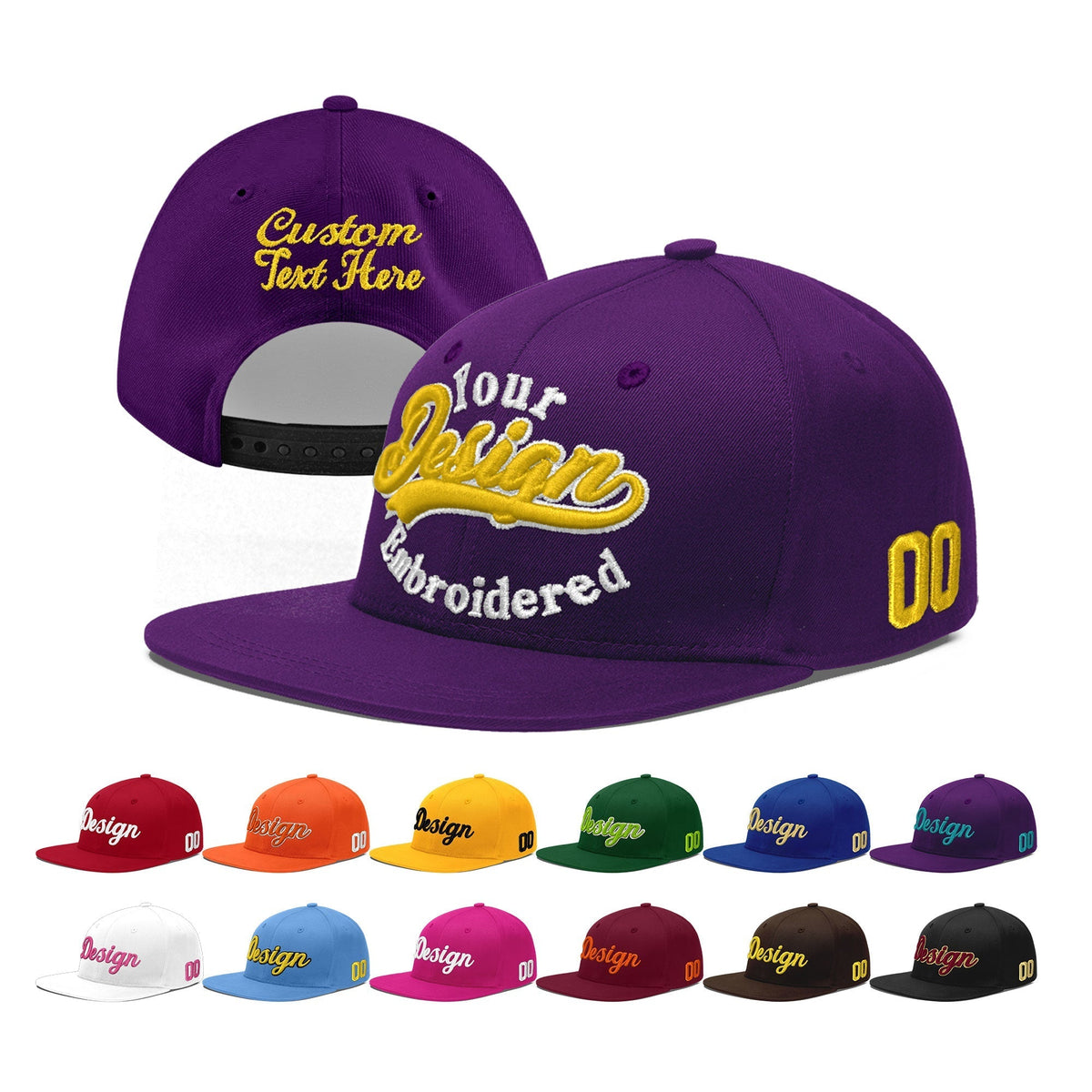 Custom Purple 3D Puff Embroidery Flat Embroidery Casual Sport Baseball Cap