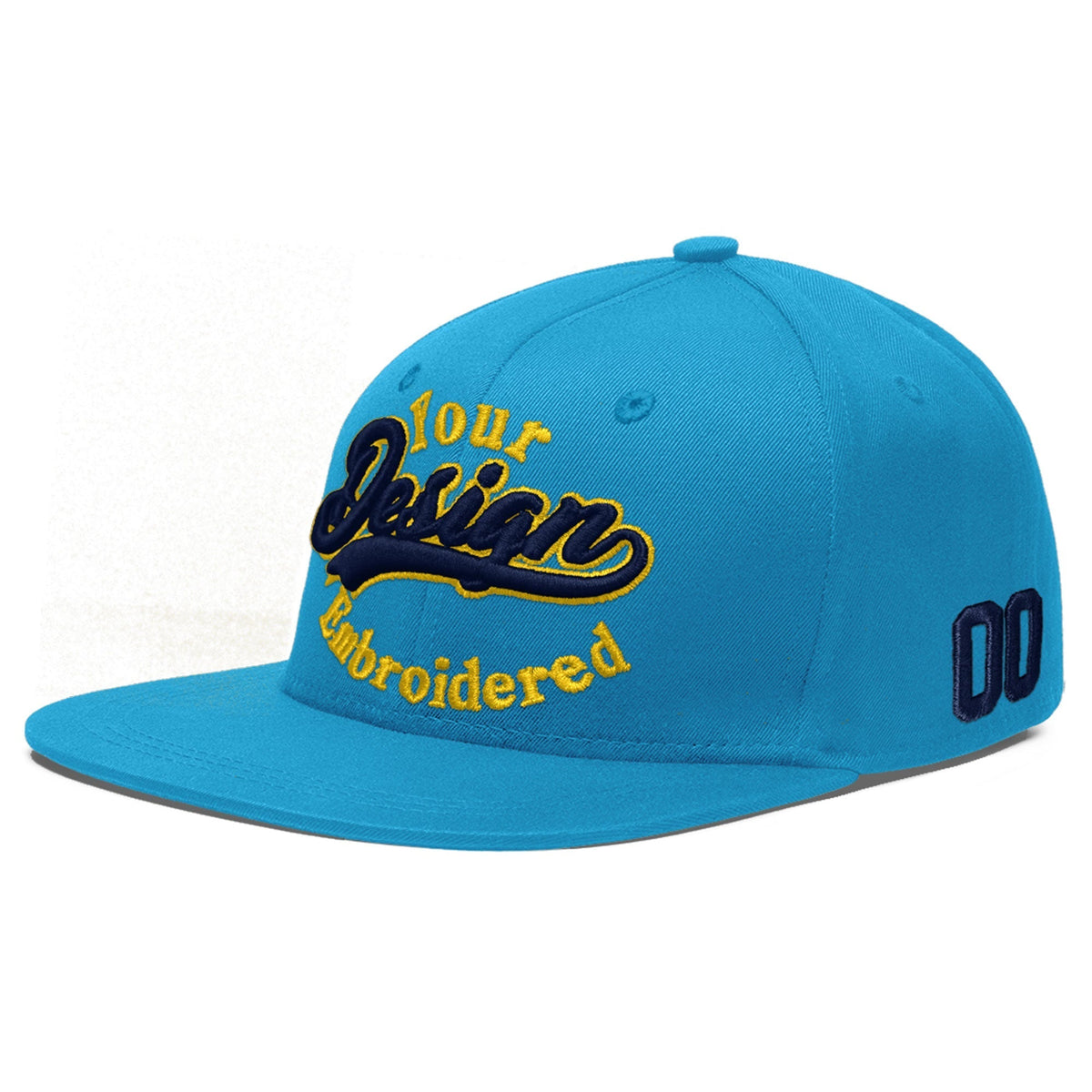 Custom Light Blue 3D Puff Embroidery Flat Embroidery Casual Sport Baseball Cap