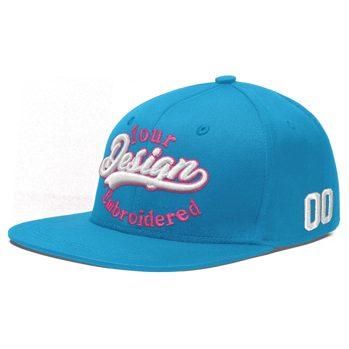 Custom Light Blue 3D Puff Embroidery Flat Embroidery Casual Sport Baseball Cap