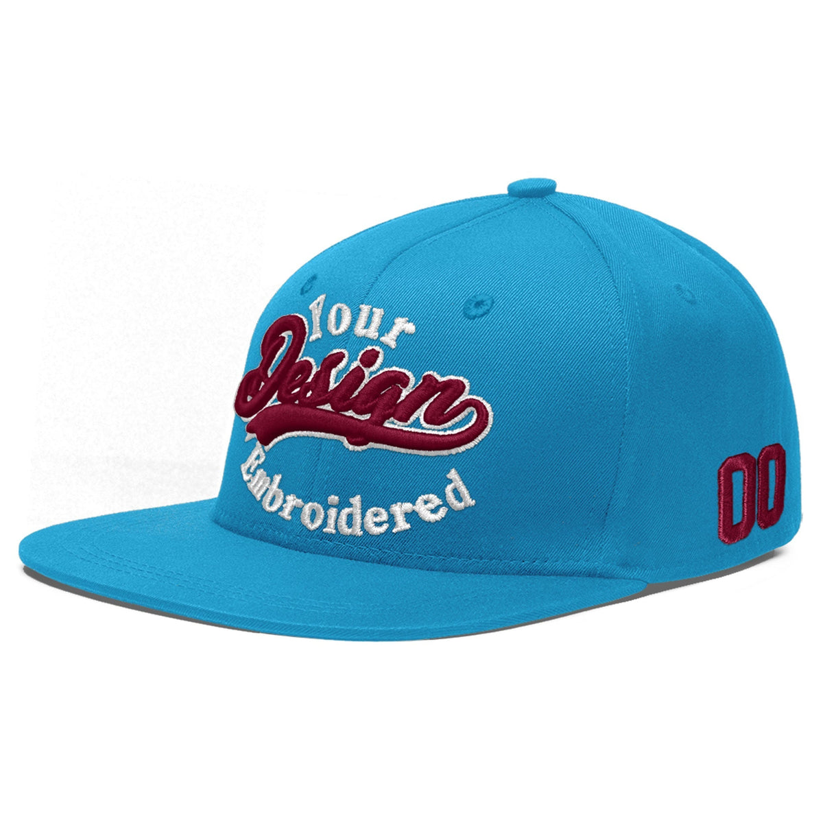 Custom Light Blue 3D Puff Embroidery Flat Embroidery Casual Sport Baseball Cap