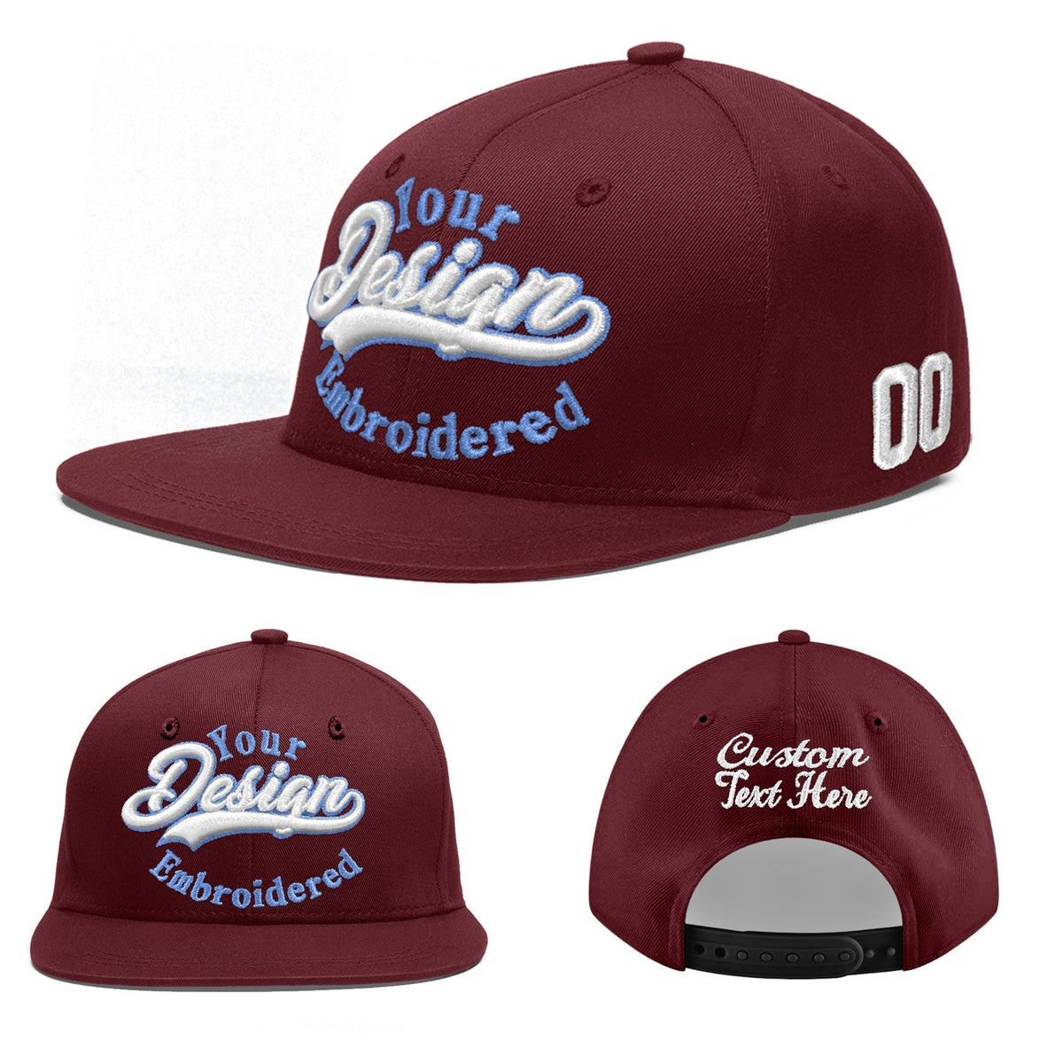 Custom Maroon 3D Puff Embroidery Flat Embroidery Casual Sport Baseball Cap
