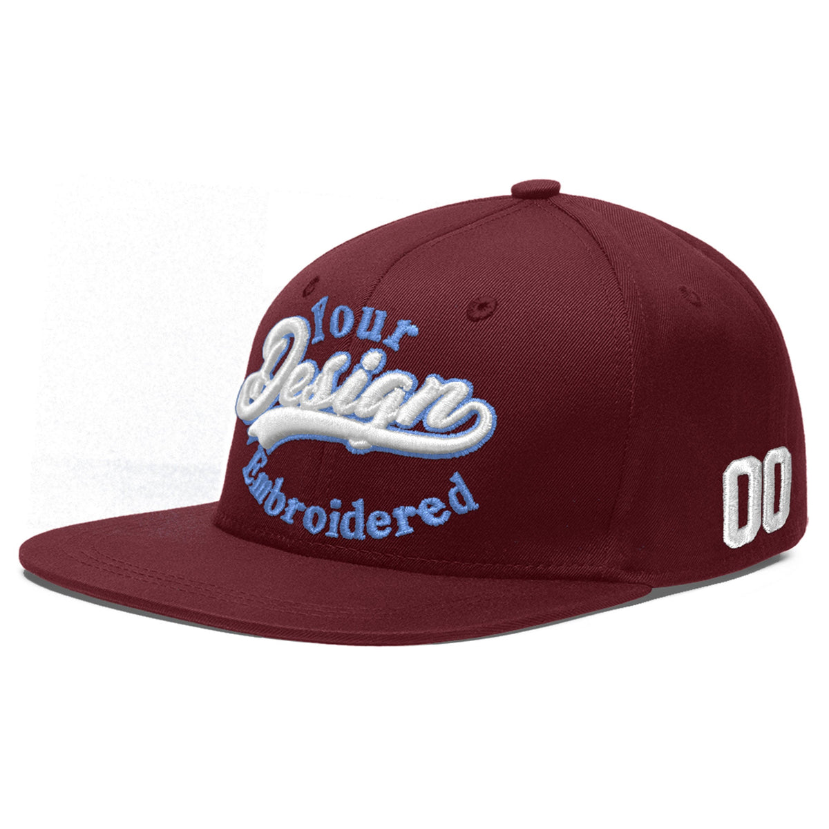 Custom Maroon 3D Puff Embroidery Flat Embroidery Casual Sport Baseball Cap