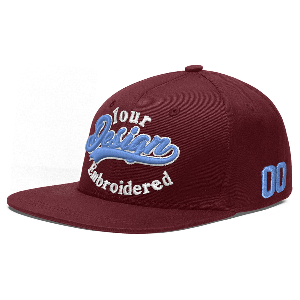 Custom Maroon 3D Puff Embroidery Flat Embroidery Casual Sport Baseball Cap