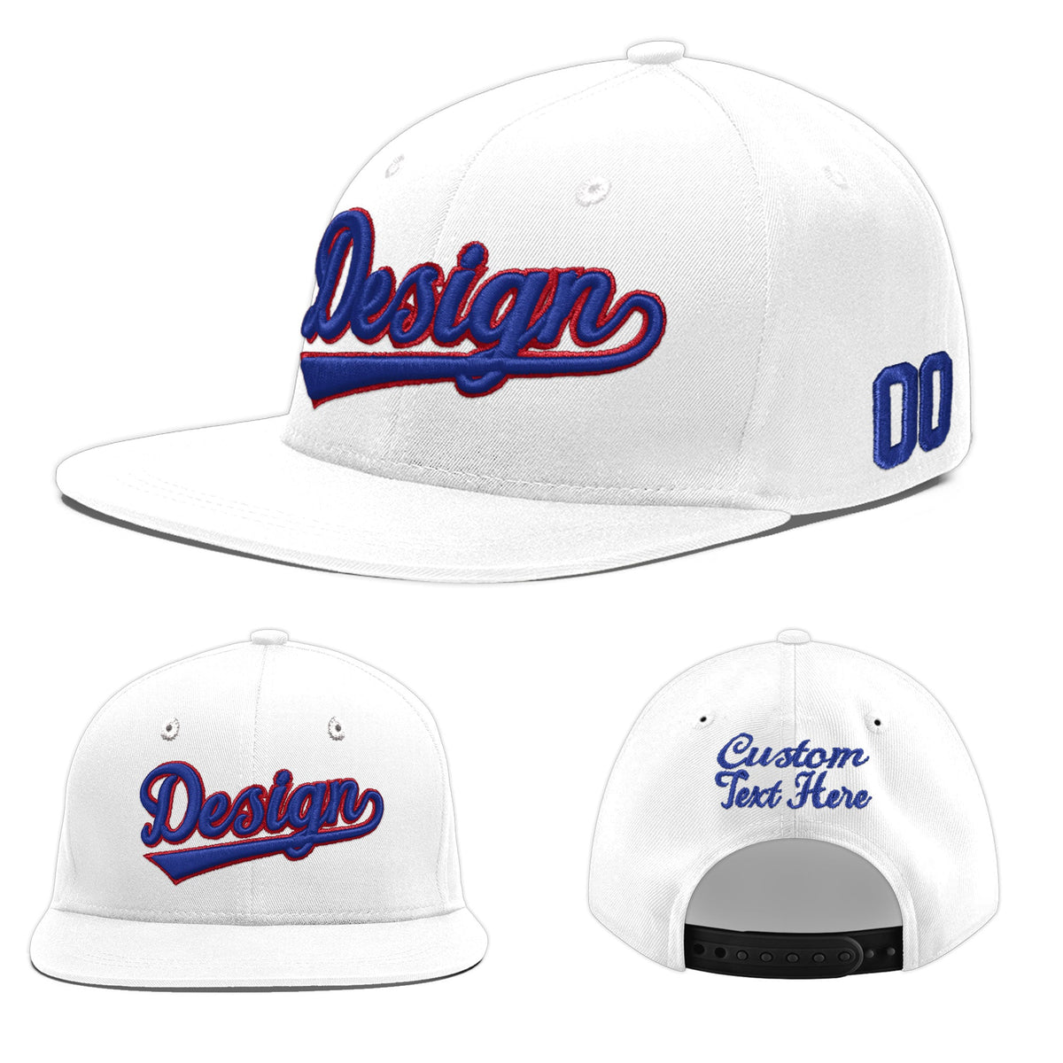 Custom White 3D Puff Embroidery Flat Embroidery Casual Sport Baseball Cap