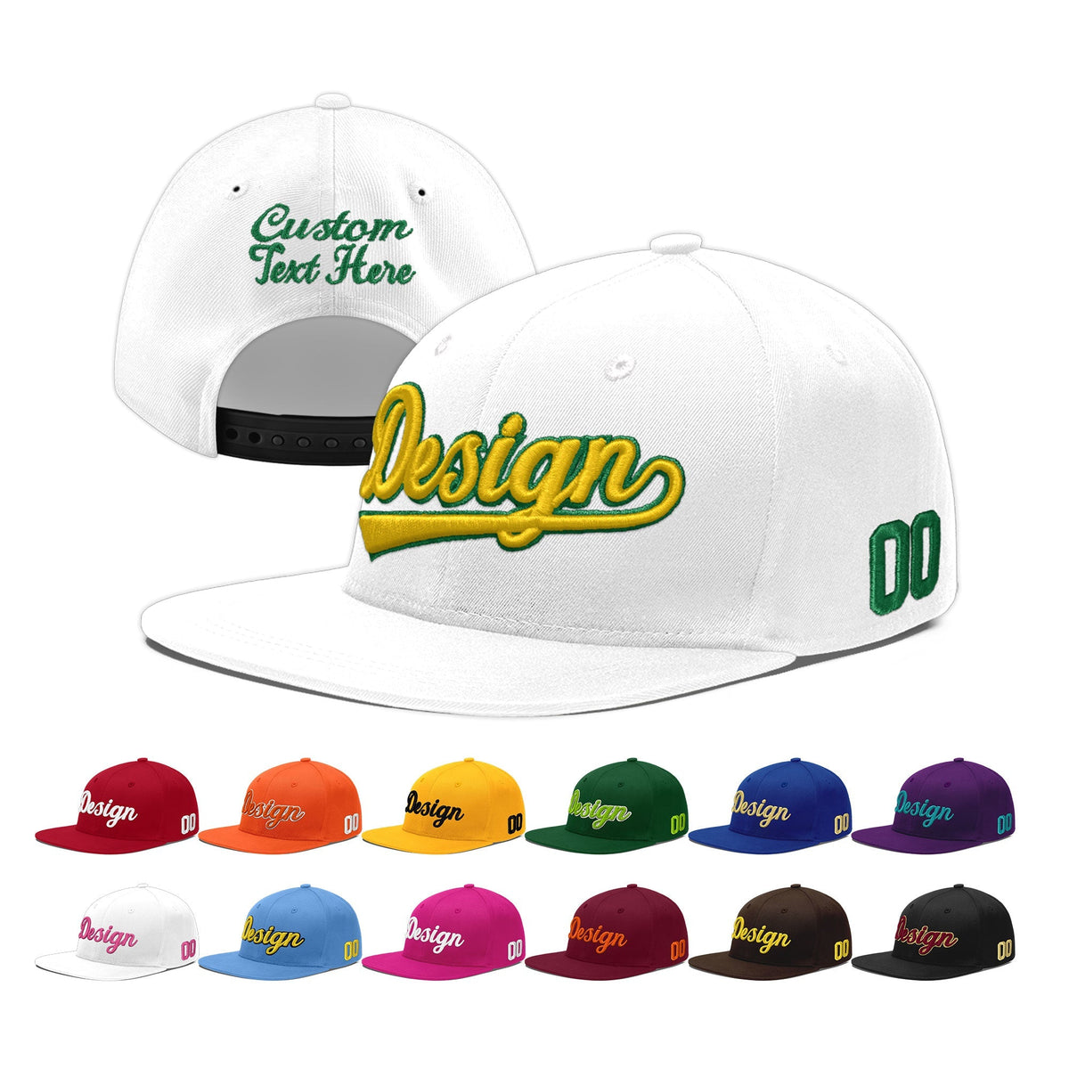 Custom White 3D Puff Embroidery Flat Embroidery Casual Sport Baseball Cap