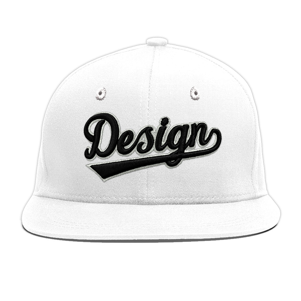 Custom White 3D Puff Embroidery Flat Embroidery Casual Sport Baseball Cap