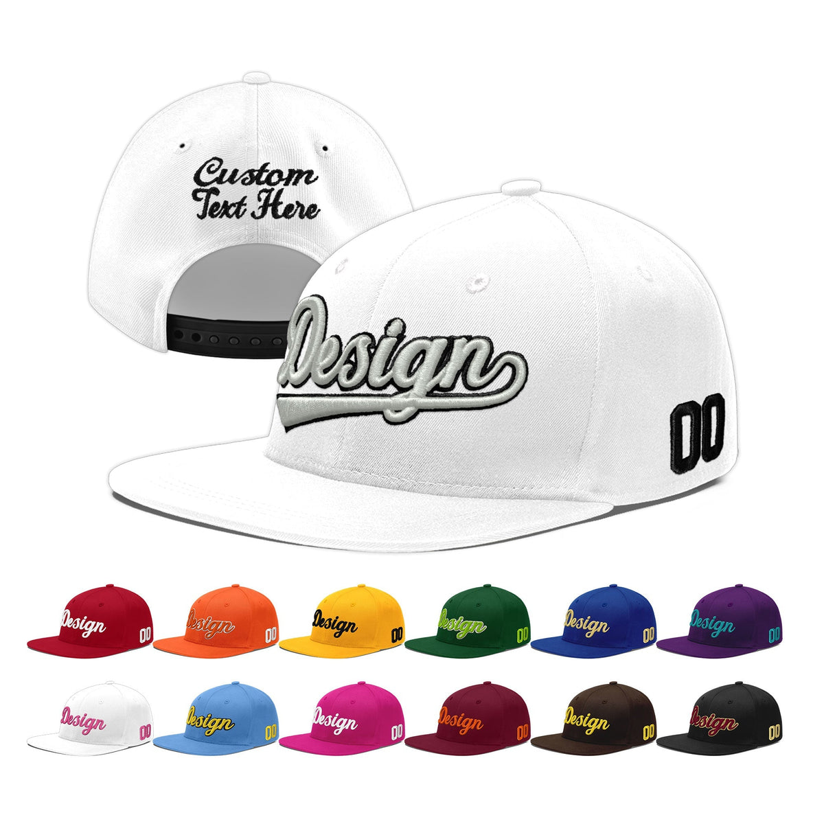 Custom White 3D Puff Embroidery Flat Embroidery Casual Sport Baseball Cap