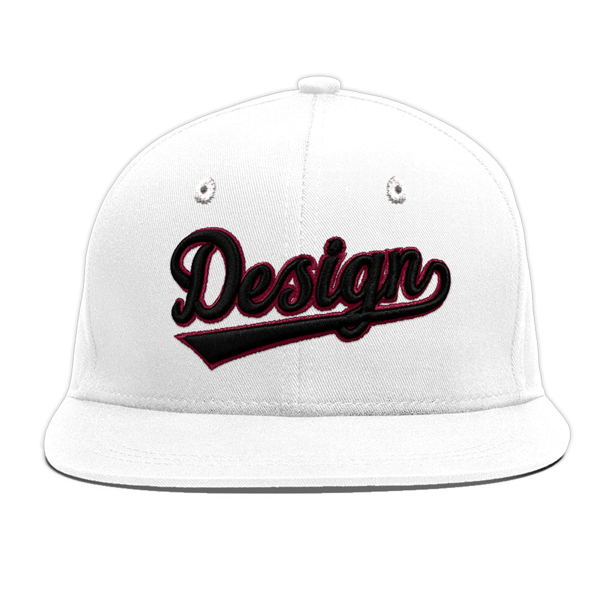 Custom White 3D Puff Embroidery Flat Embroidery Casual Sport Baseball Cap