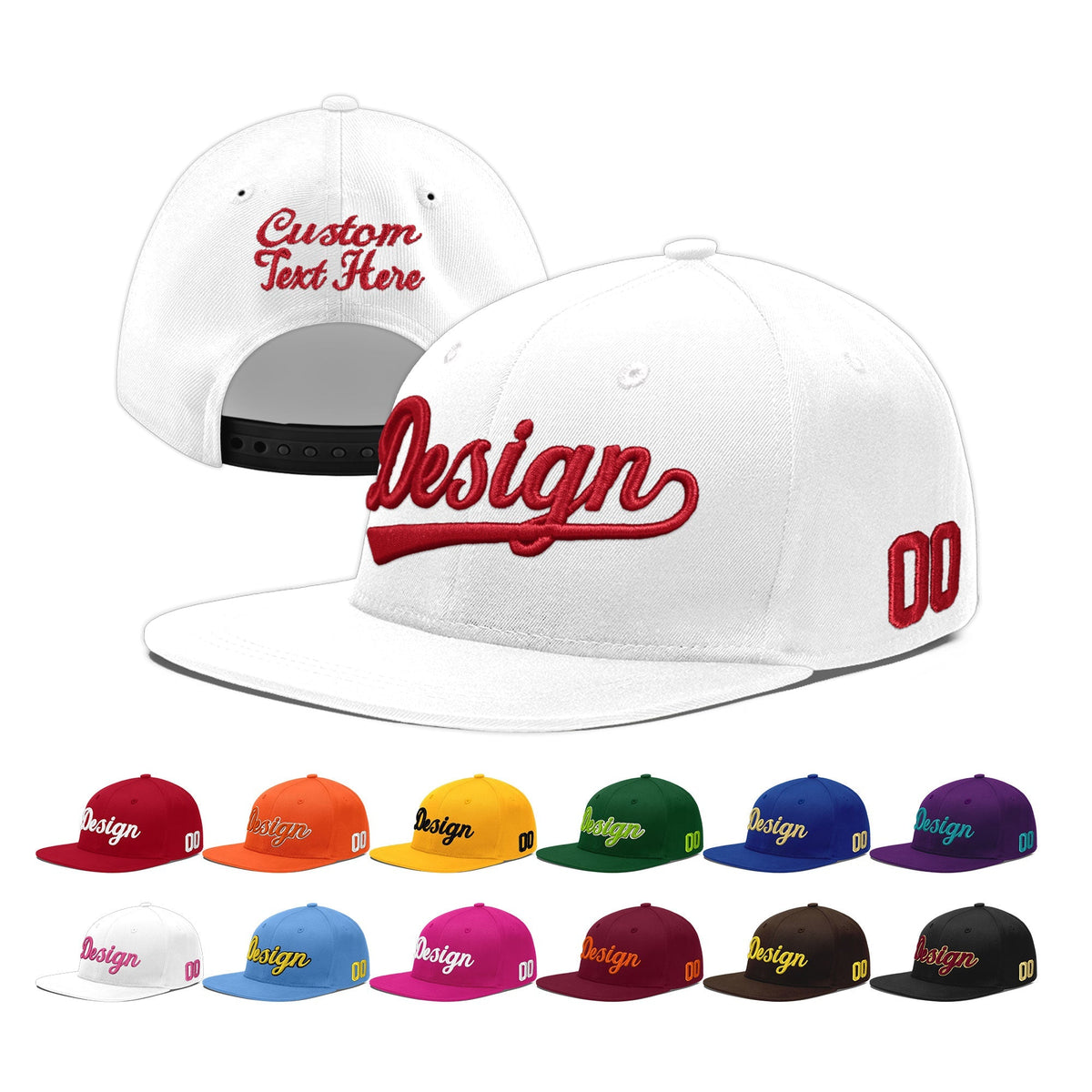 Custom White 3D Puff Embroidery Flat Embroidery Casual Sport Baseball Cap