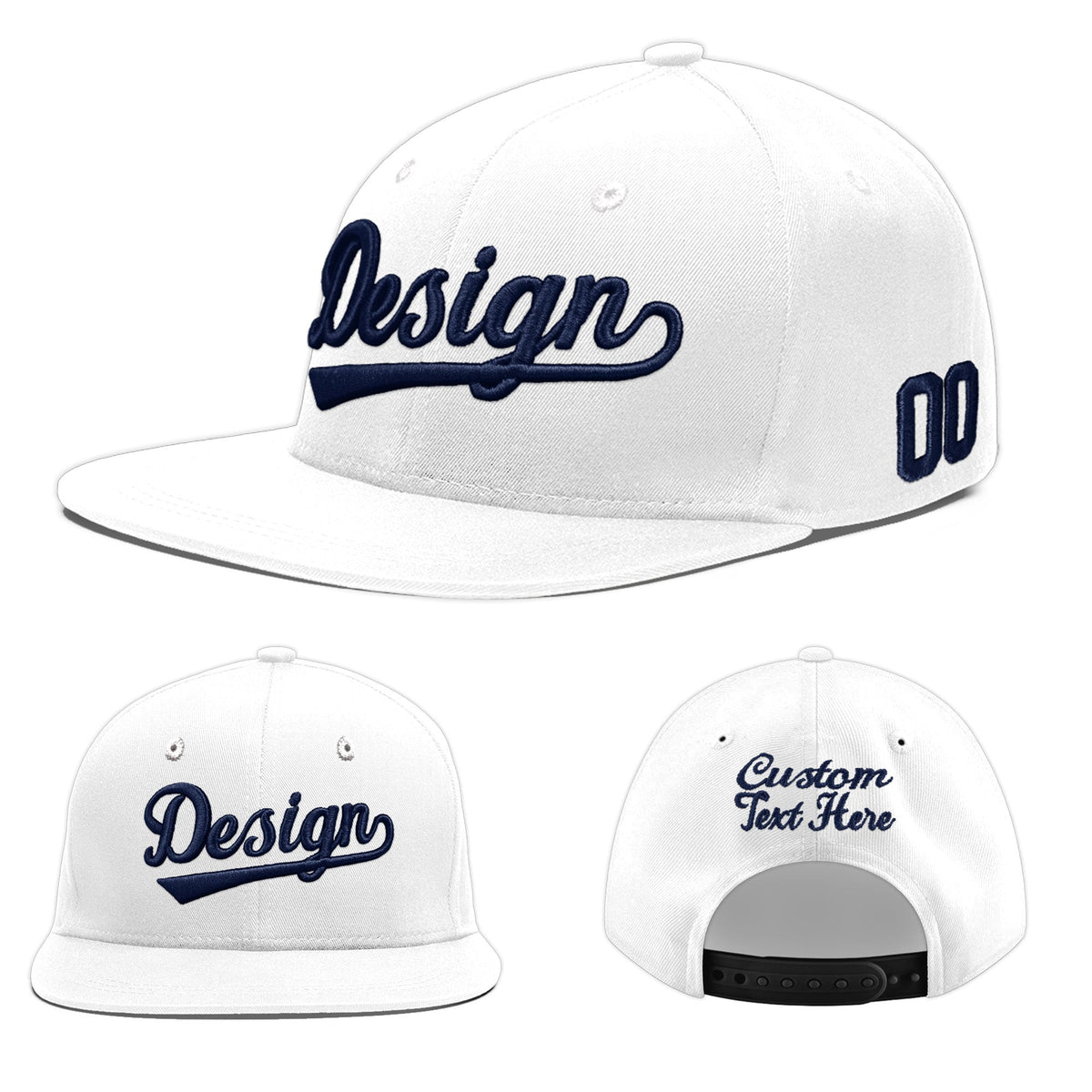 Custom White 3D Puff Embroidery Flat Embroidery Casual Sport Baseball Cap