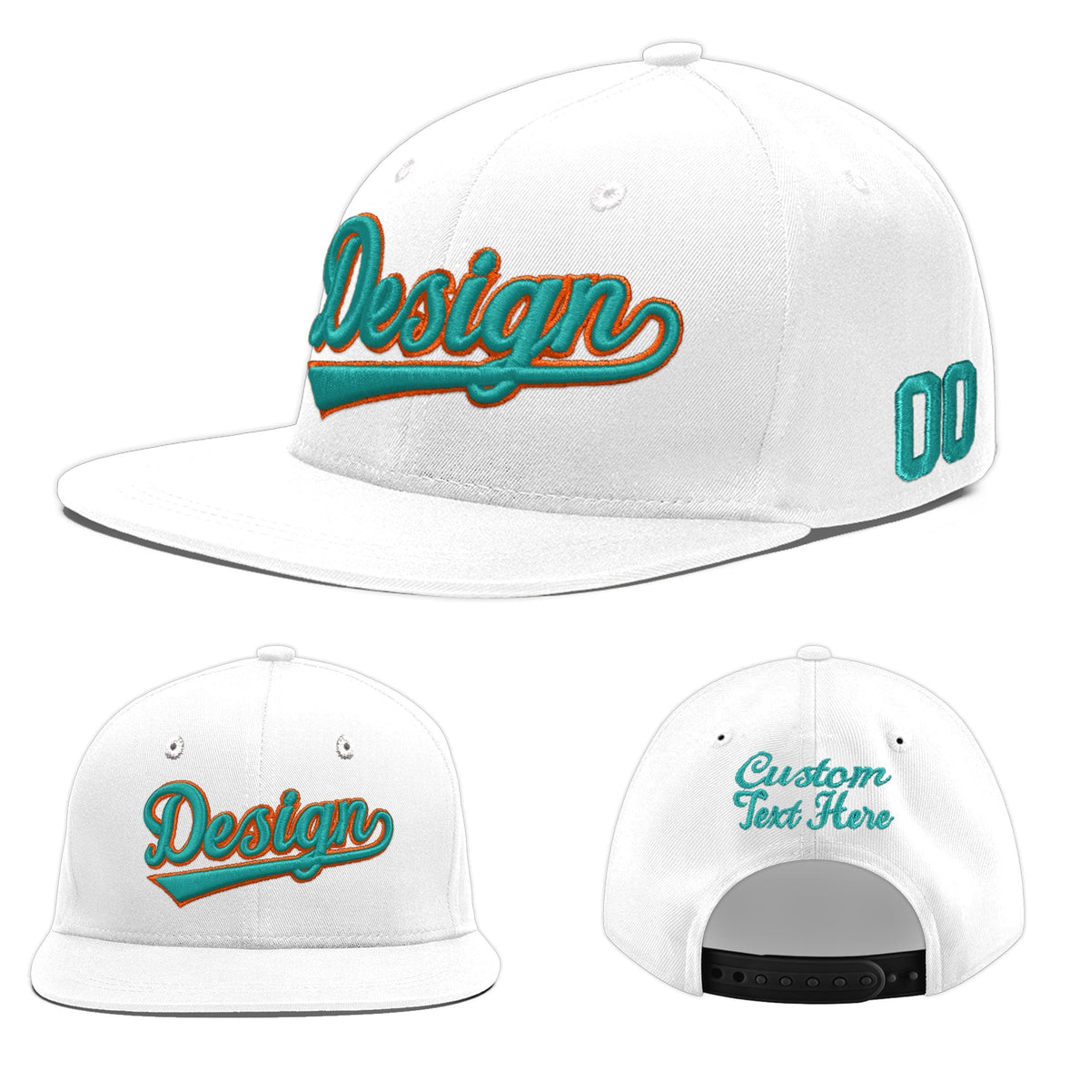 Custom White 3D Puff Embroidery Flat Embroidery Casual Sport Baseball Cap