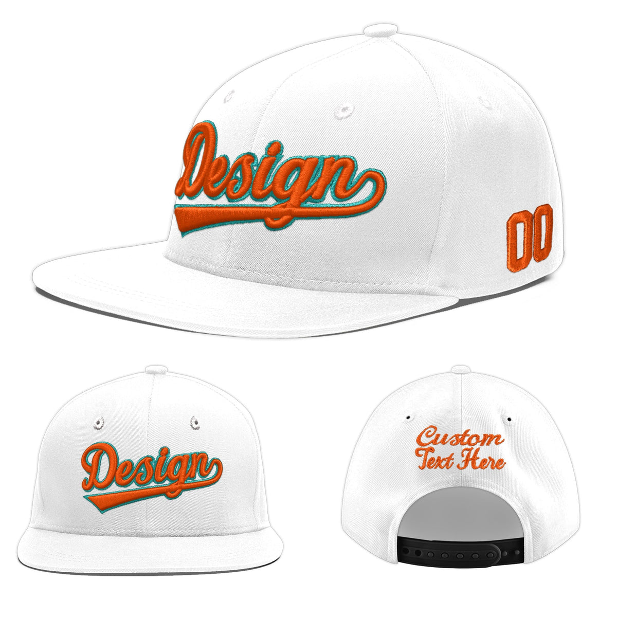 Custom White 3D Puff Embroidery Flat Embroidery Casual Sport Baseball Cap