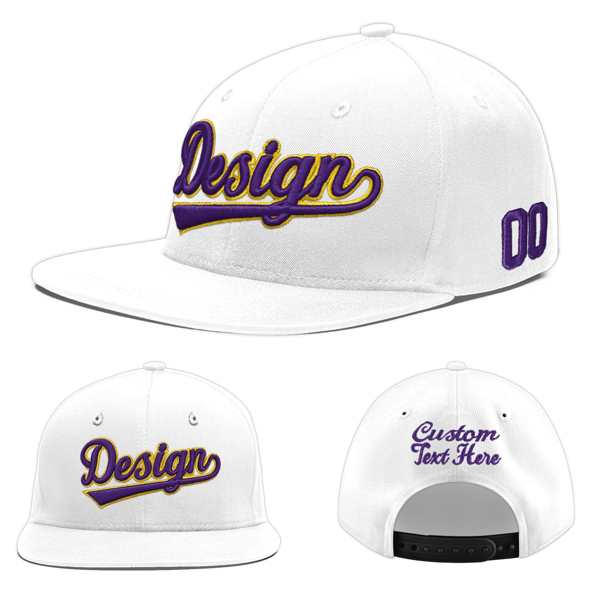 Custom White 3D Puff Embroidery Flat Embroidery Casual Sport Baseball Cap