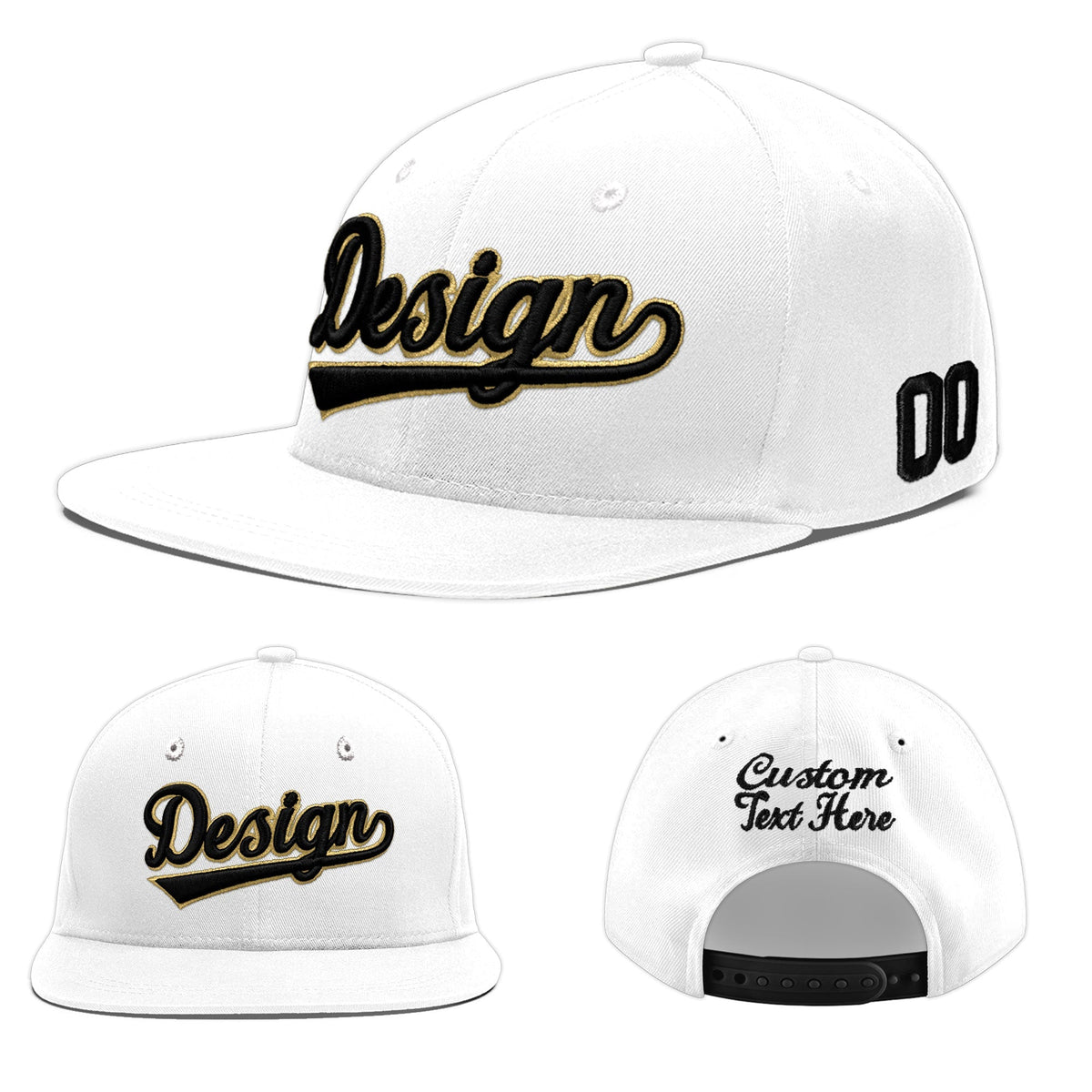 Custom White 3D Puff Embroidery Flat Embroidery Casual Sport Baseball Cap