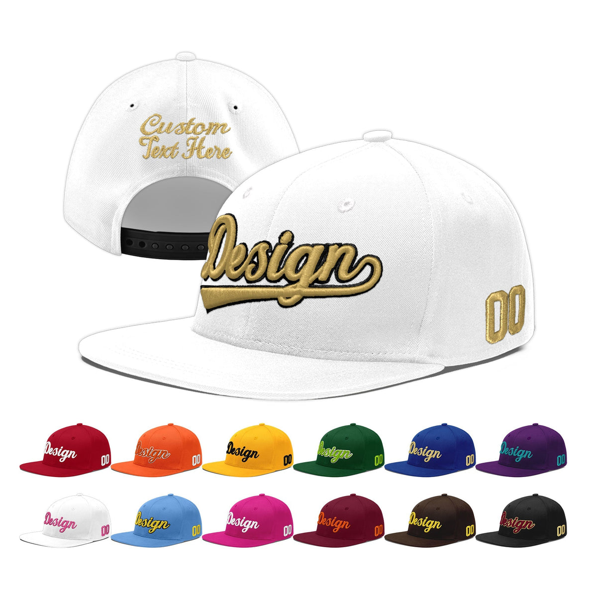 Custom White 3D Puff Embroidery Flat Embroidery Casual Sport Baseball Cap