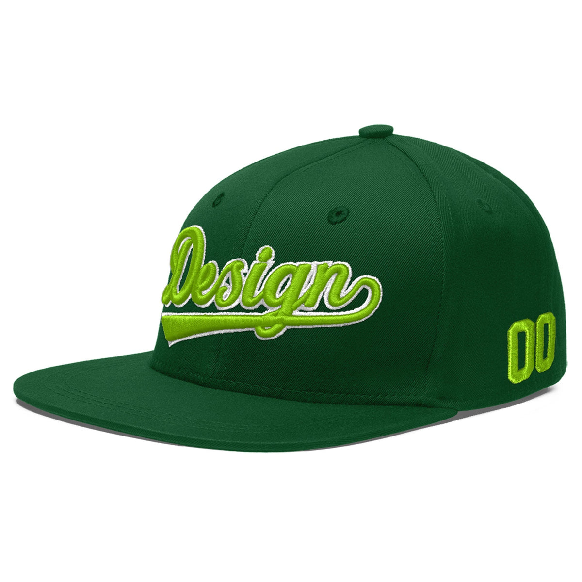 Custom Green 3D Puff Embroidery Flat Embroidery Casual Sport Baseball Cap