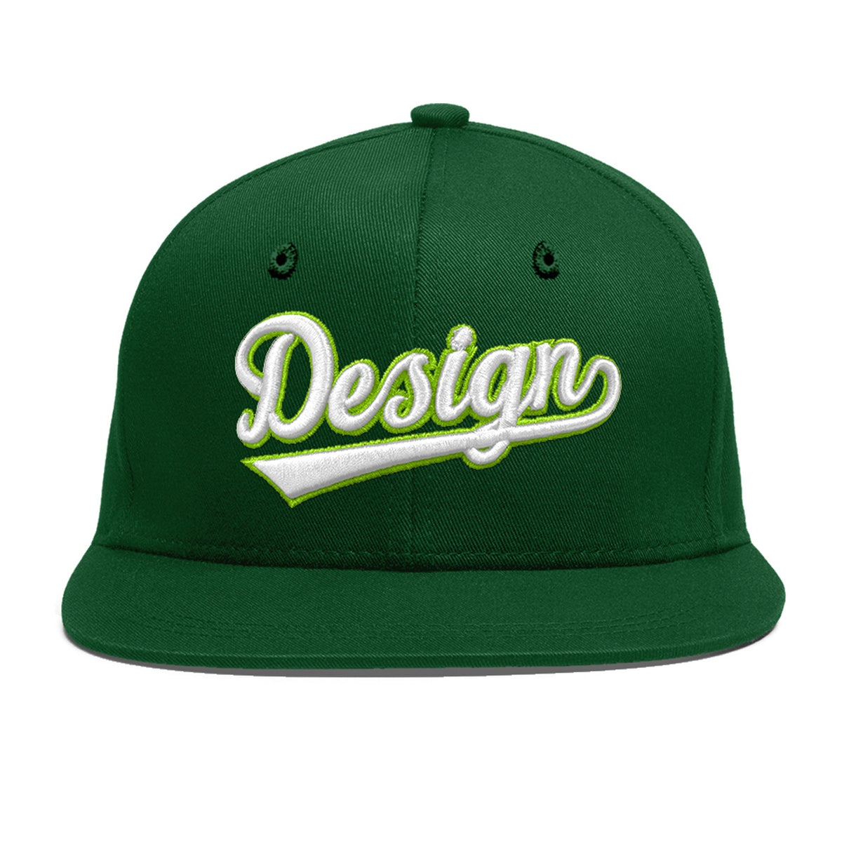 Custom Green 3D Puff Embroidery Flat Embroidery Casual Sport Baseball Cap