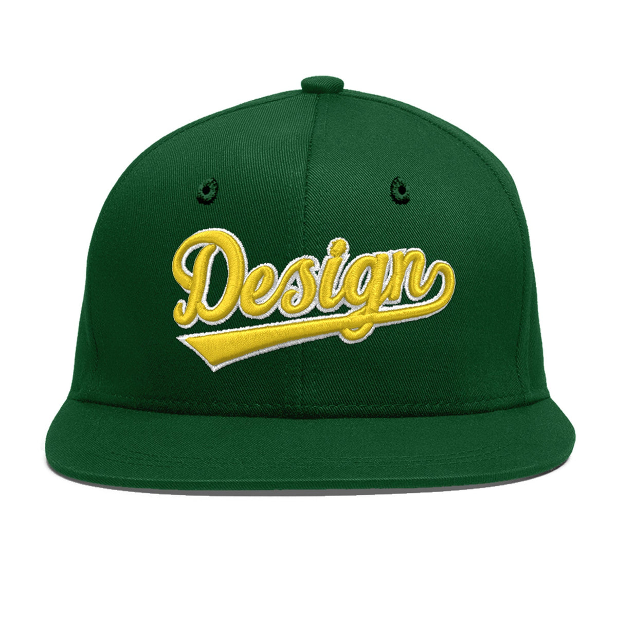 Custom Green 3D Puff Embroidery Flat Embroidery Casual Sport Baseball Cap