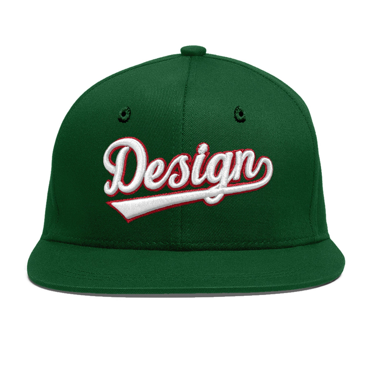 Custom Green 3D Puff Embroidery Flat Embroidery Casual Sport Baseball Cap
