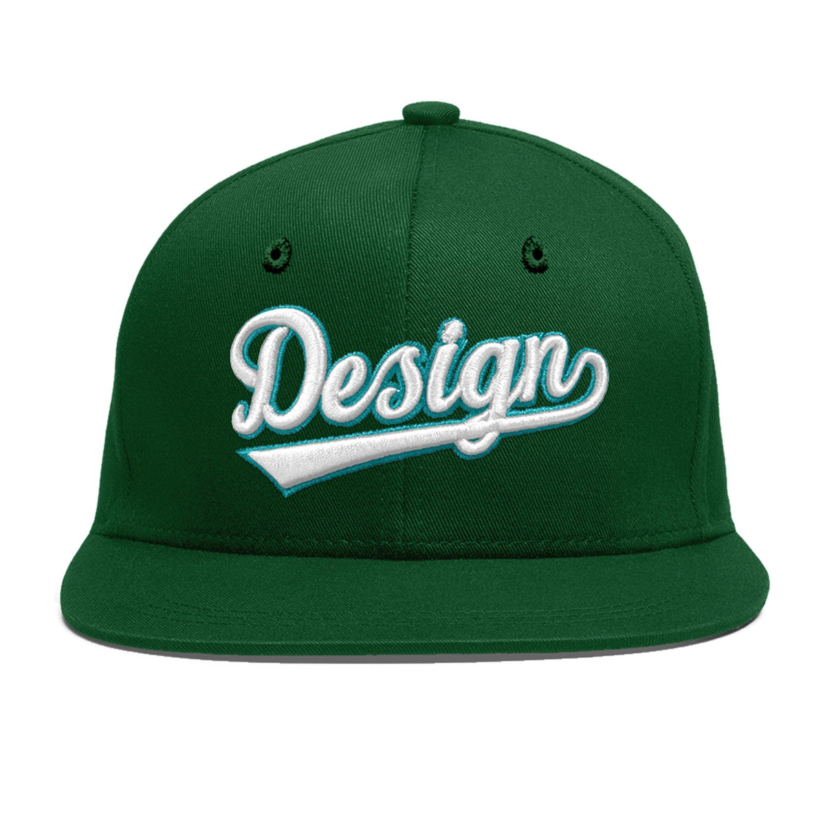 Custom Green 3D Puff Embroidery Flat Embroidery Casual Sport Baseball Cap