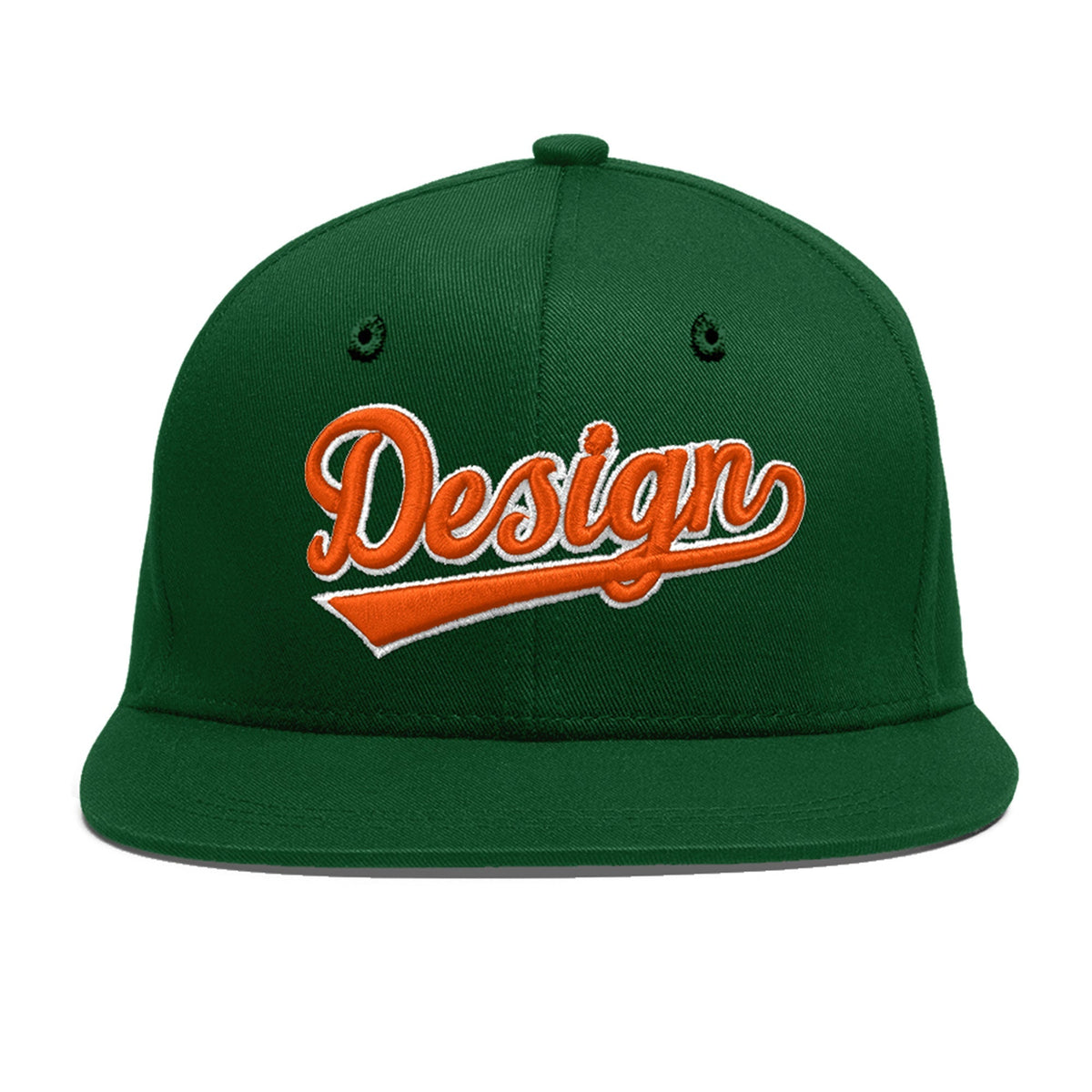 Custom Green 3D Puff Embroidery Flat Embroidery Casual Sport Baseball Cap