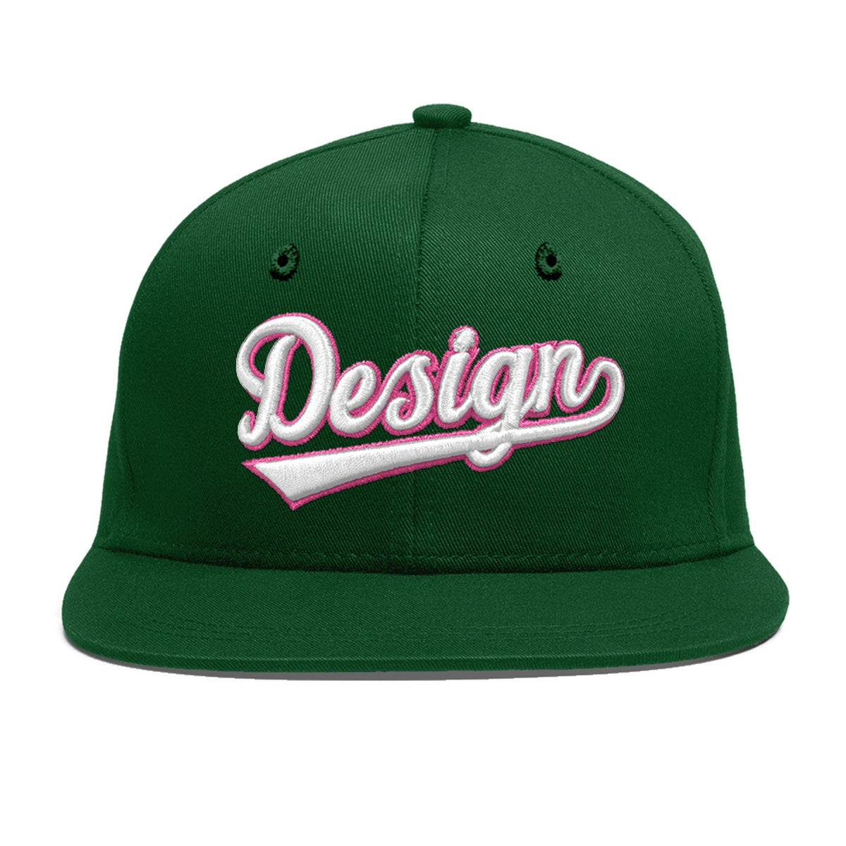 Custom Green 3D Puff Embroidery Flat Embroidery Casual Sport Baseball Cap