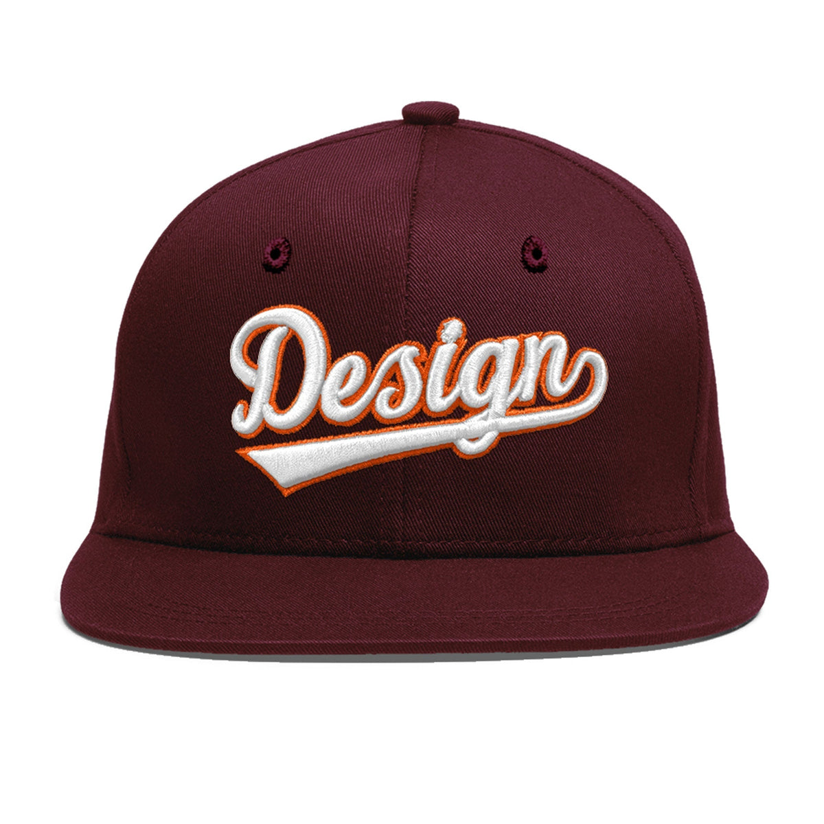 Custom Burgundy 3D Puff Embroidery Flat Embroidery Casual Sport Baseball Cap