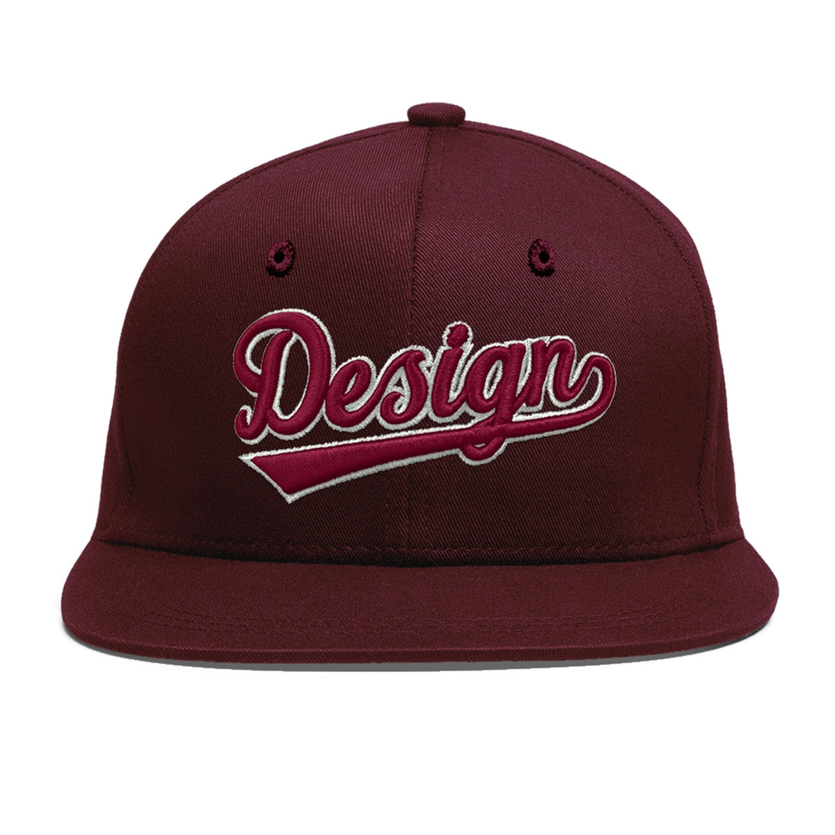 Custom Burgundy 3D Puff Embroidery Flat Embroidery Casual Sport Baseball Cap
