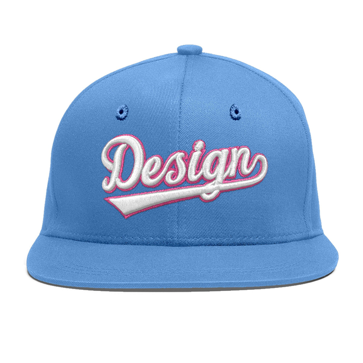 Custom Powder Blue 3D Puff Embroidery Flat Embroidery Casual Sport Baseball Cap