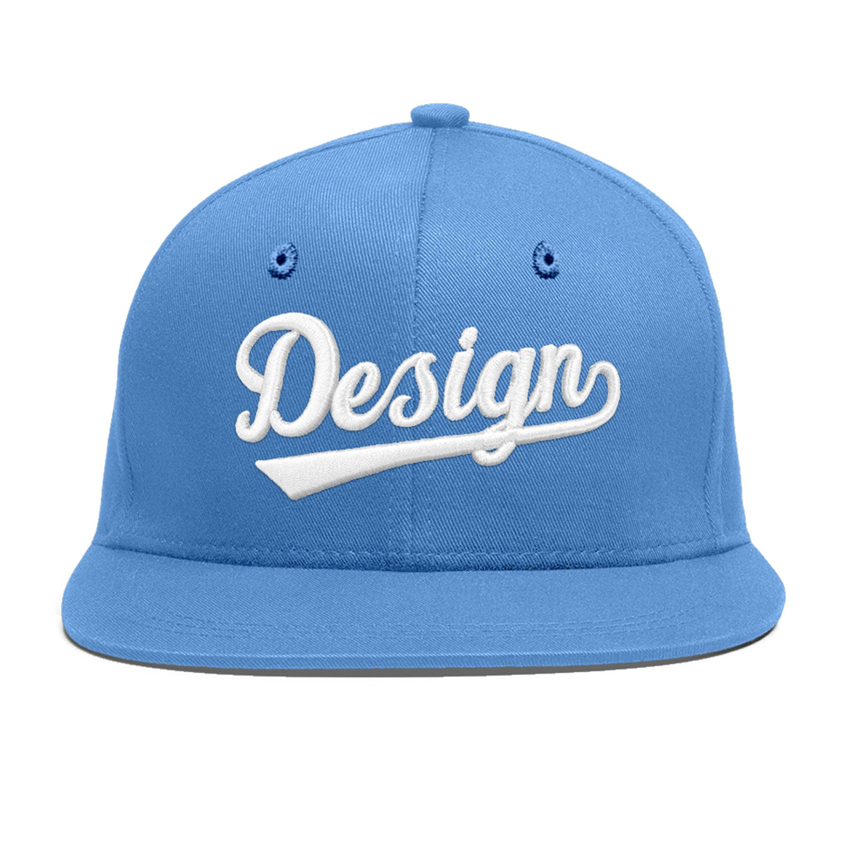Custom Powder Blue 3D Puff Embroidery Flat Embroidery Casual Sport Baseball Cap