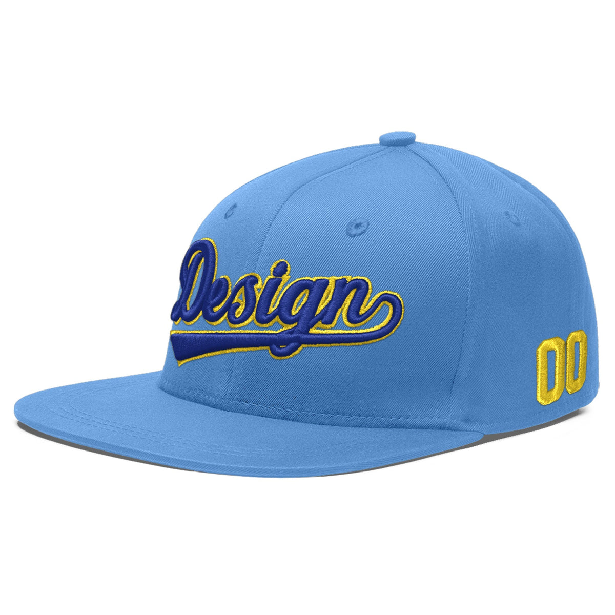 Custom Powder Blue 3D Puff Embroidery Flat Embroidery Casual Sport Baseball Cap