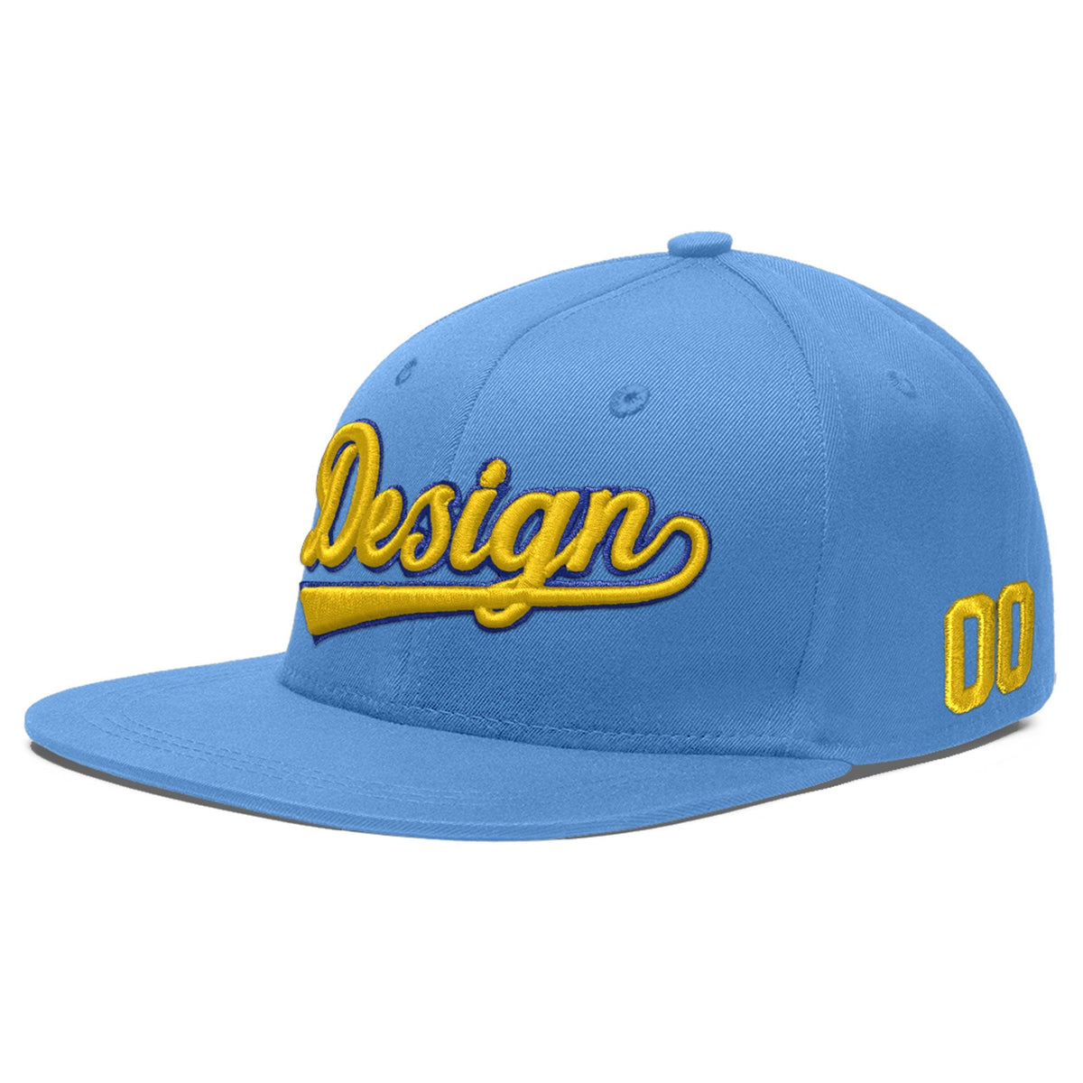 Custom Powder Blue 3D Puff Embroidery Flat Embroidery Casual Sport Baseball Cap