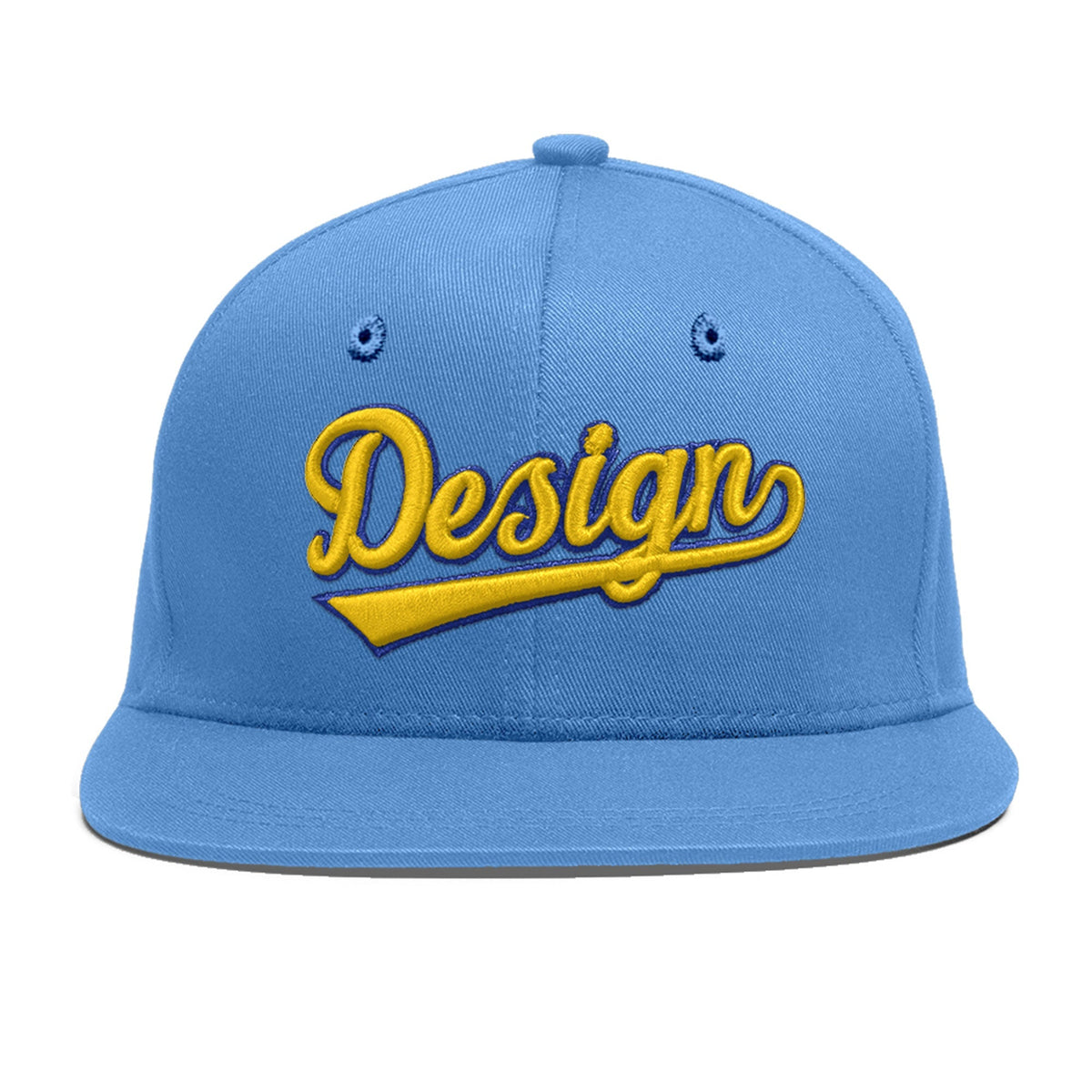 Custom Powder Blue 3D Puff Embroidery Flat Embroidery Casual Sport Baseball Cap