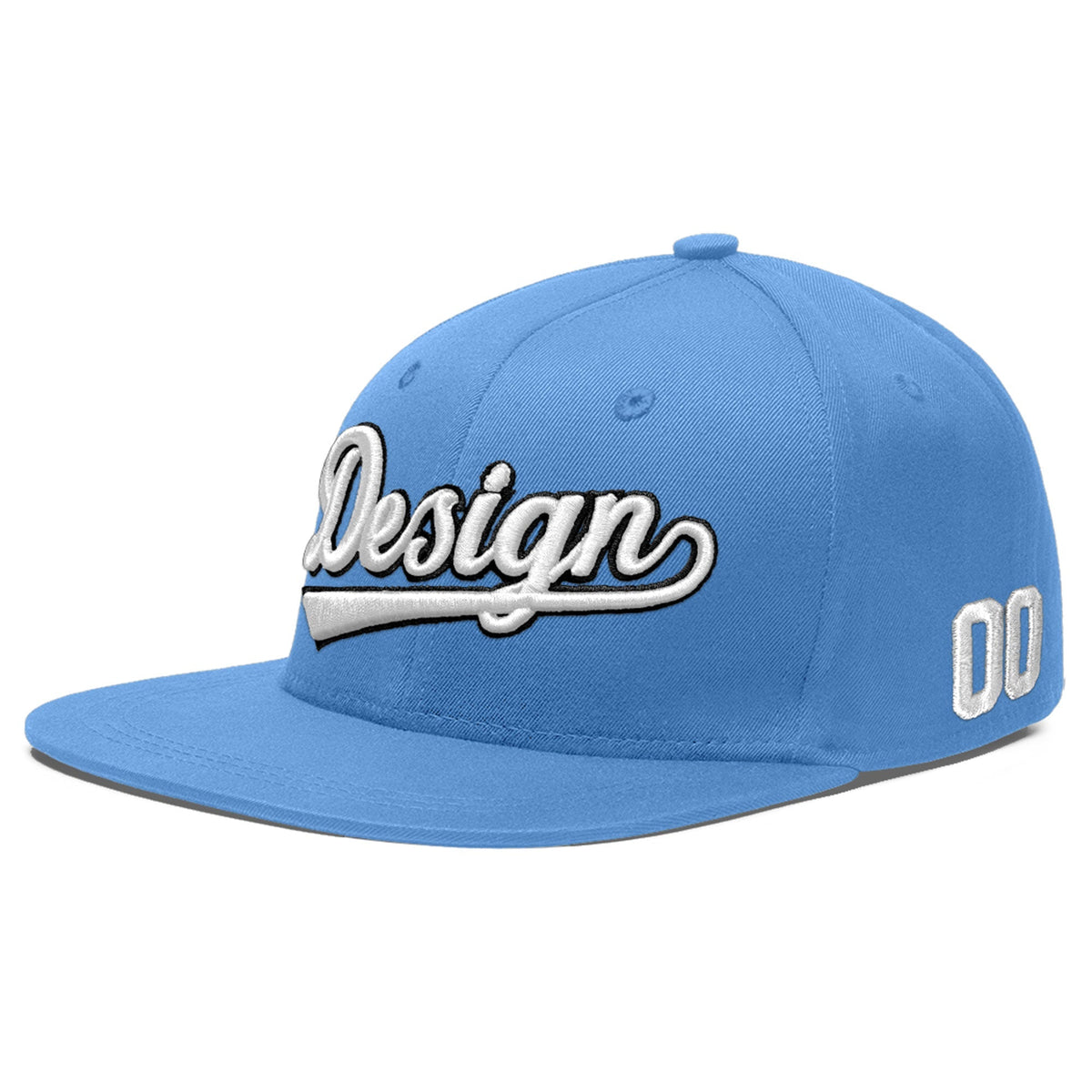 Custom Powder Blue 3D Puff Embroidery Flat Embroidery Casual Sport Baseball Cap