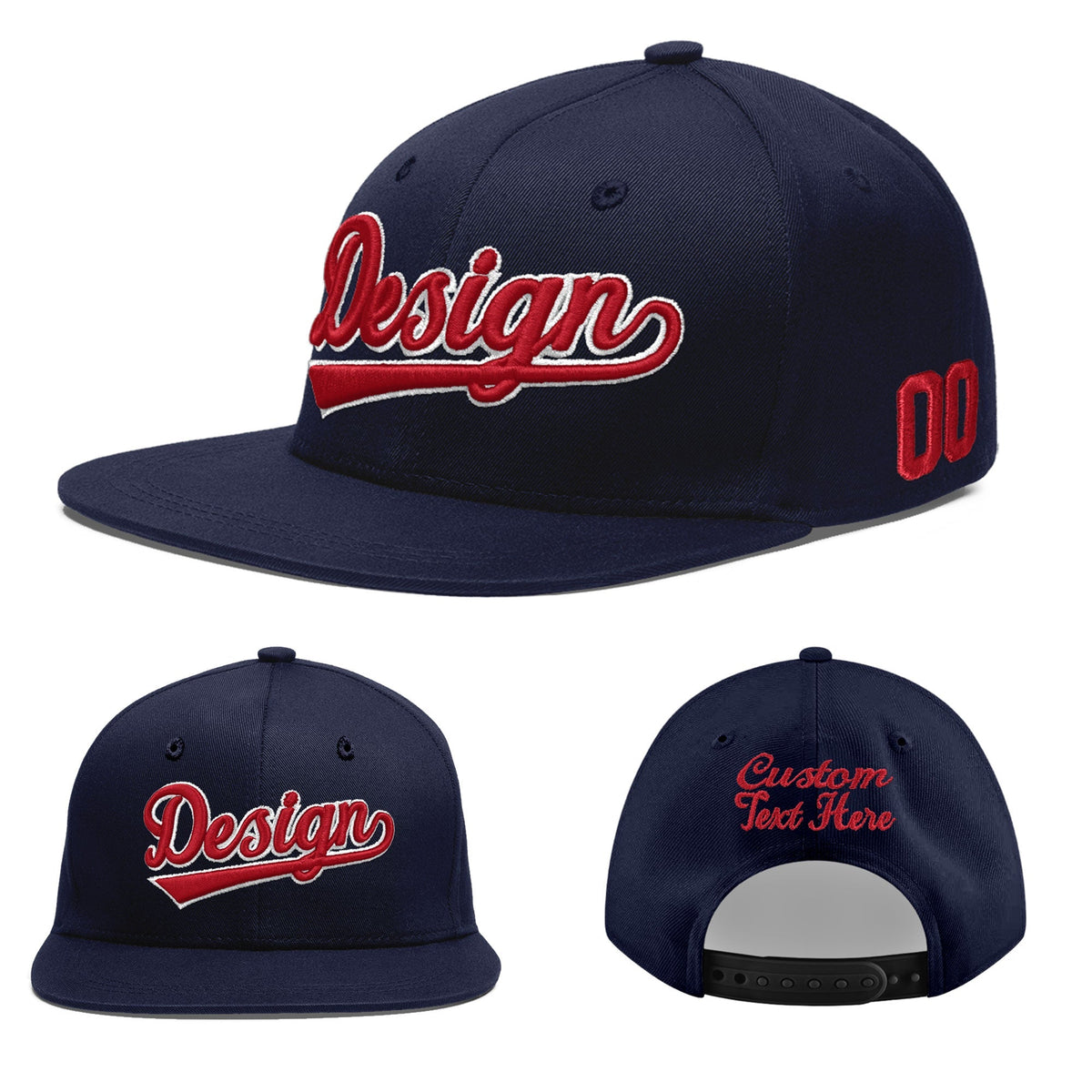 Custom Navy 3D Puff Embroidery Flat Embroidery Casual Sport Baseball Cap