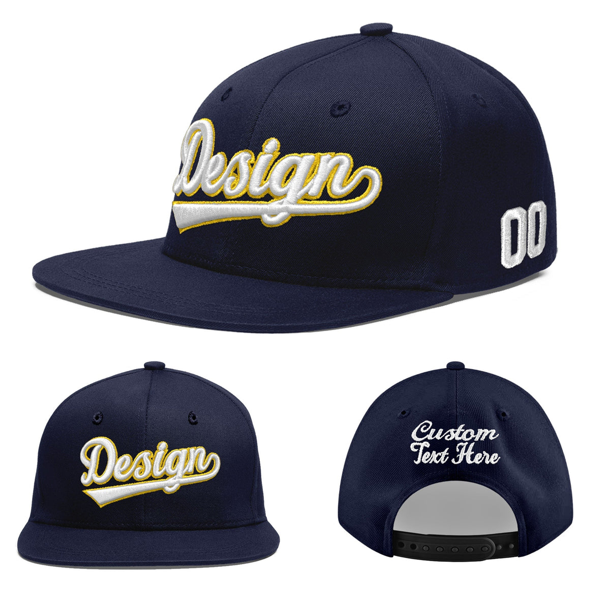 Custom Navy 3D Puff Embroidery Flat Embroidery Casual Sport Baseball Cap