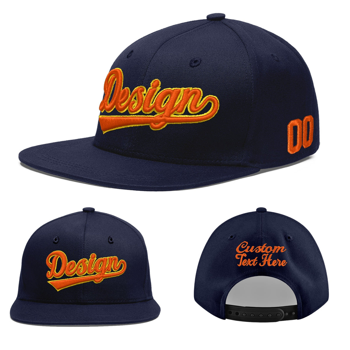 Custom Navy 3D Puff Embroidery Flat Embroidery Casual Sport Baseball Cap