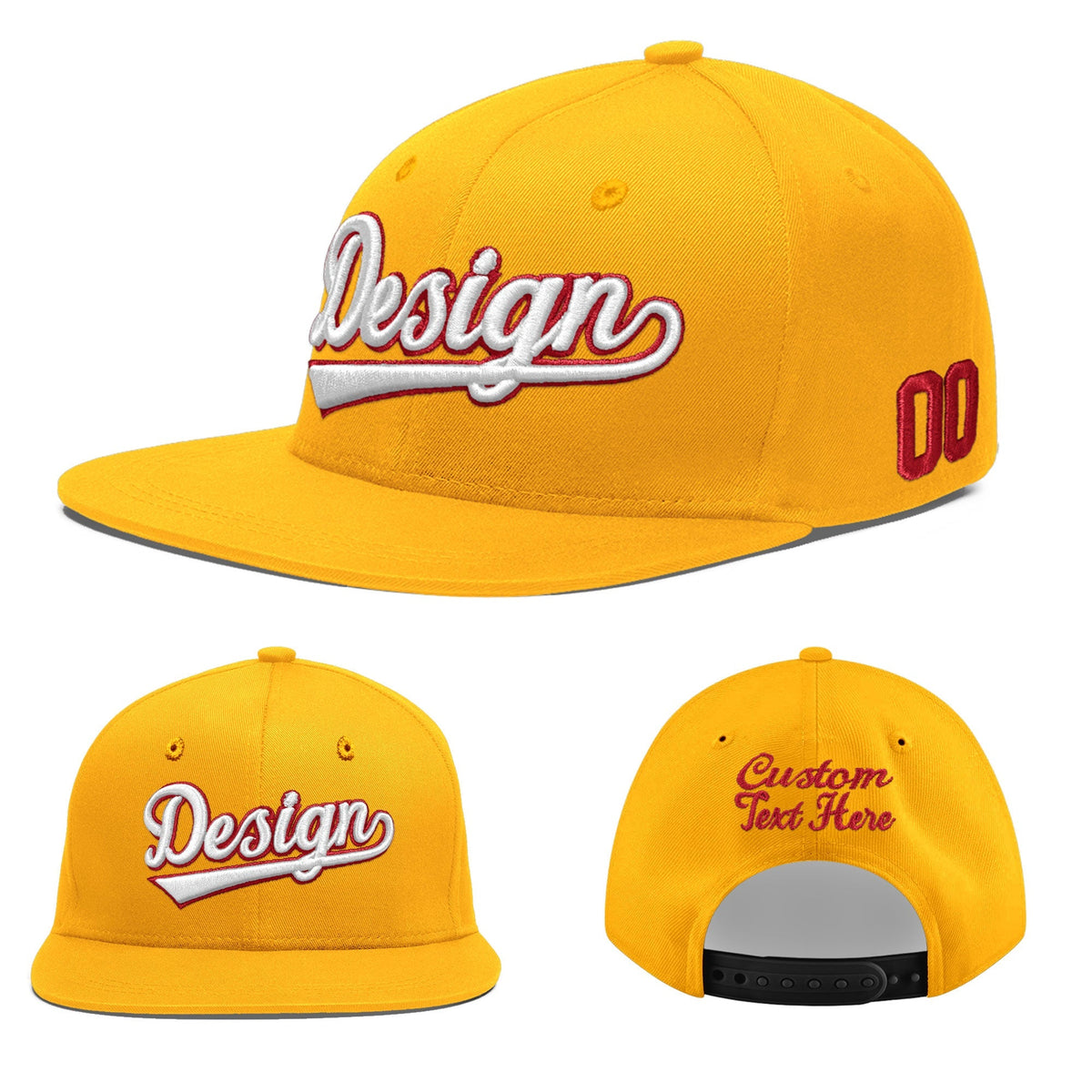Custom Yellow 3D Puff Embroidery Flat Embroidery Casual Sport Baseball Cap