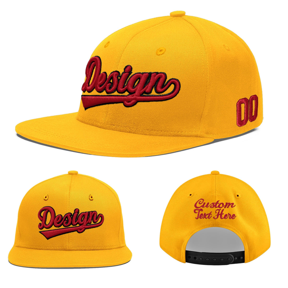 Custom Yellow 3D Puff Embroidery Flat Embroidery Casual Sport Baseball Cap