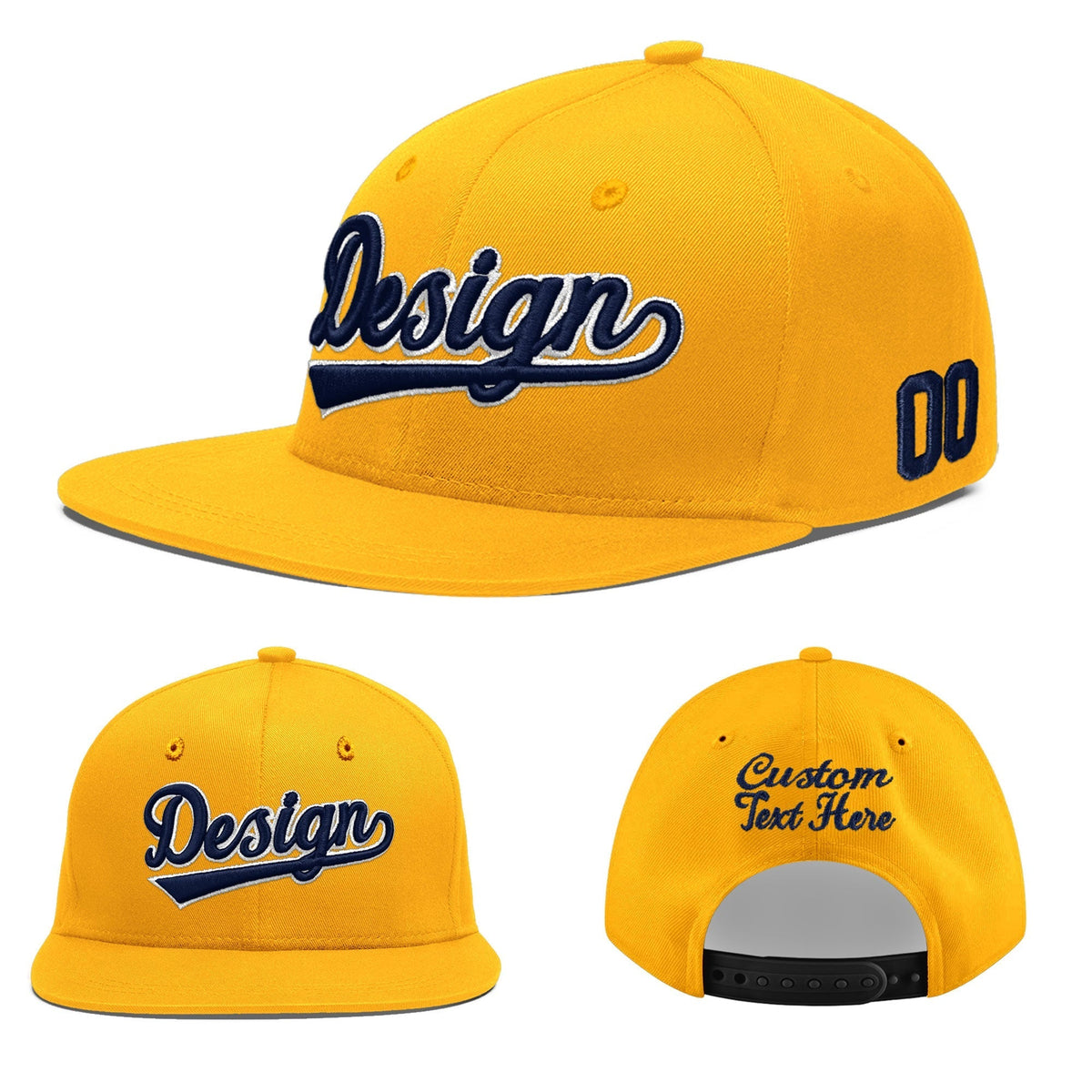 Custom Yellow 3D Puff Embroidery Flat Embroidery Casual Sport Baseball Cap