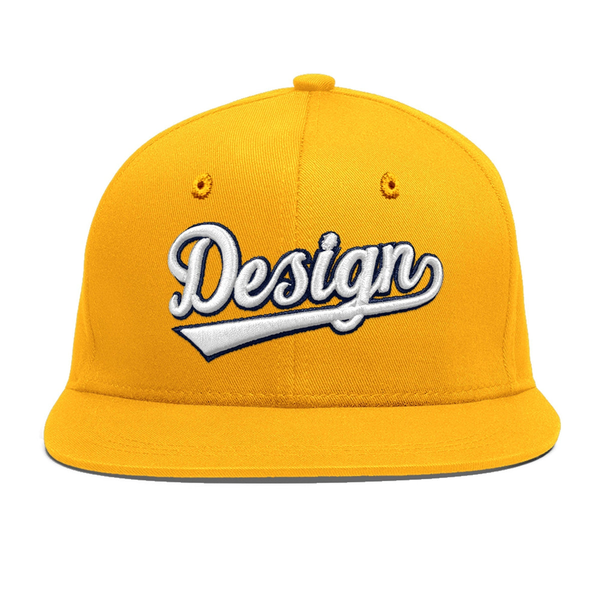 Custom Yellow 3D Puff Embroidery Flat Embroidery Casual Sport Baseball Cap