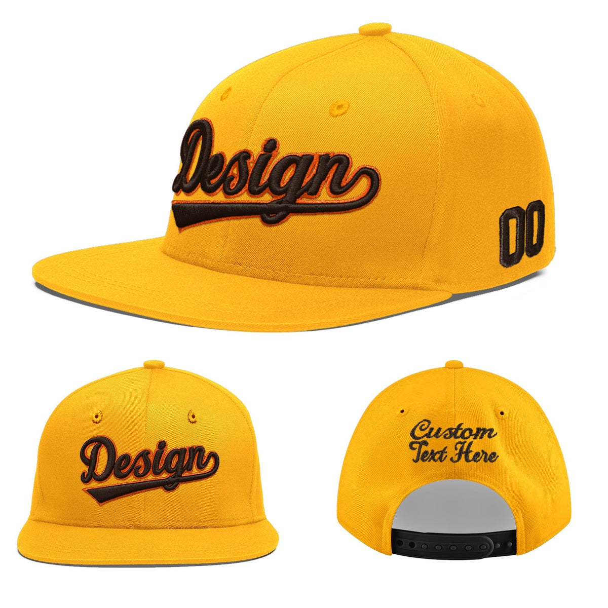 Custom Yellow 3D Puff Embroidery Flat Embroidery Casual Sport Baseball Cap