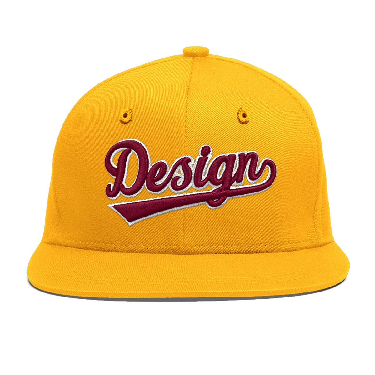 Custom Yellow 3D Puff Embroidery Flat Embroidery Casual Sport Baseball Cap