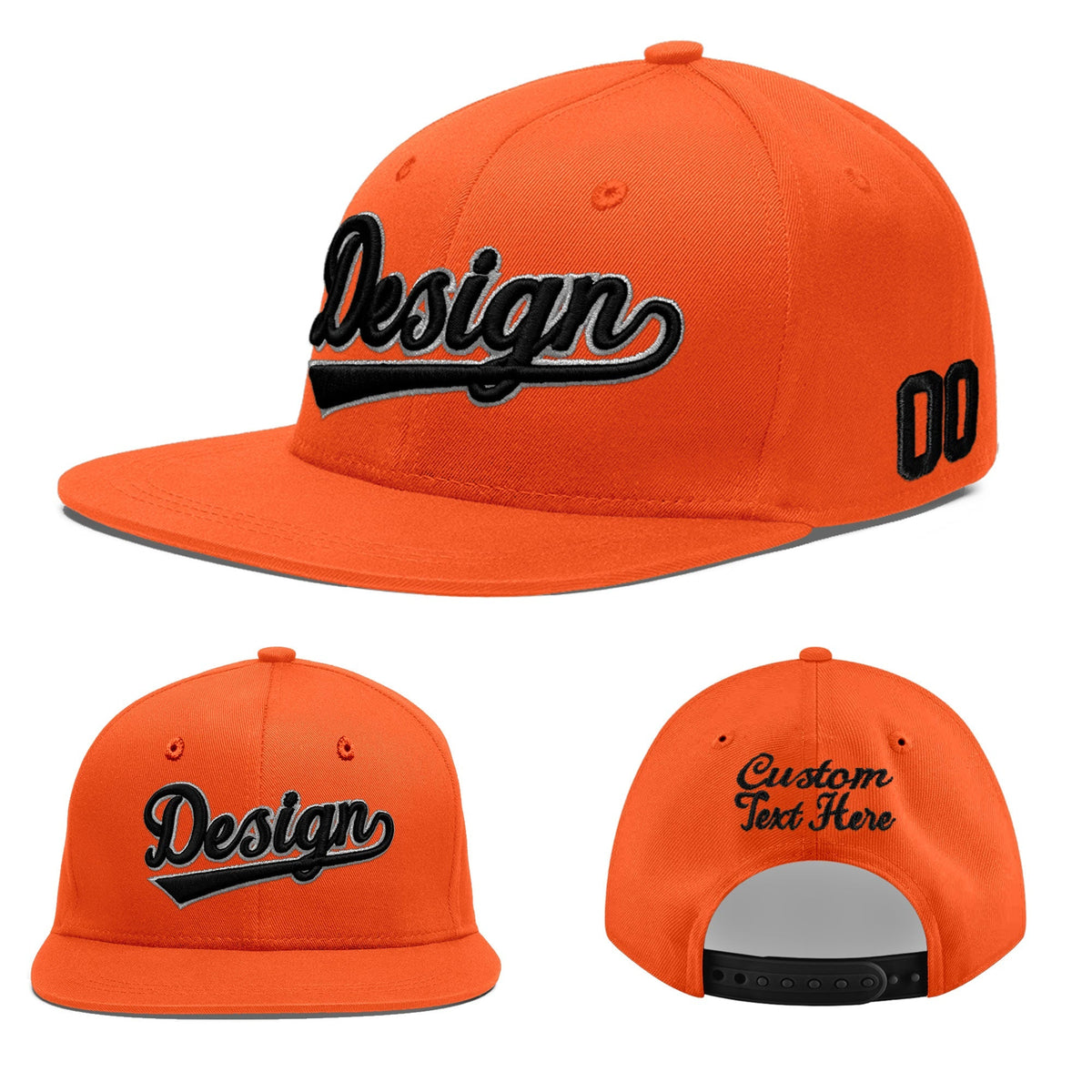 Custom Orange 3D Puff Embroidery Flat Embroidery Casual Sport Baseball Cap